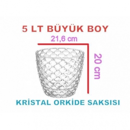 Büyük Boy Tabaklı Kristal Şeffaf Orkide Saksısı 5 LT