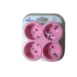Akım 4 Lü Golyat Topraklı Fişli Priz Pembe